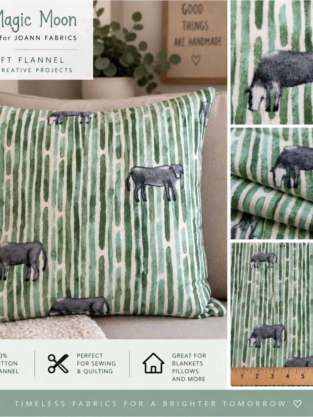 Magic Moon Green 3.78 yards of Burro Donkey Flannel